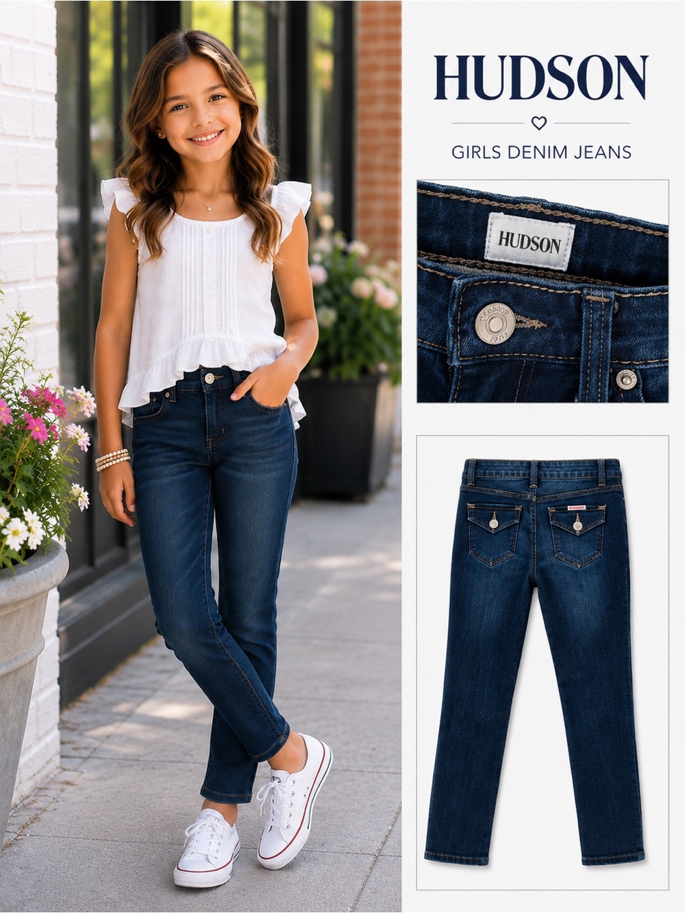 HUDSON Girls Dark Wash Jeans Stretch Denim